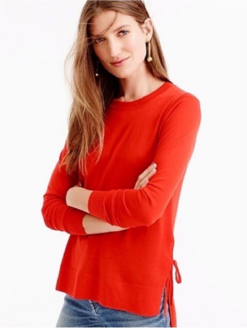 J. Crew Bright Red Tunic Sweater with Side Ties XS
